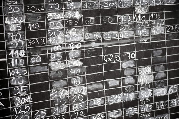 Blackboard with columns of numbers